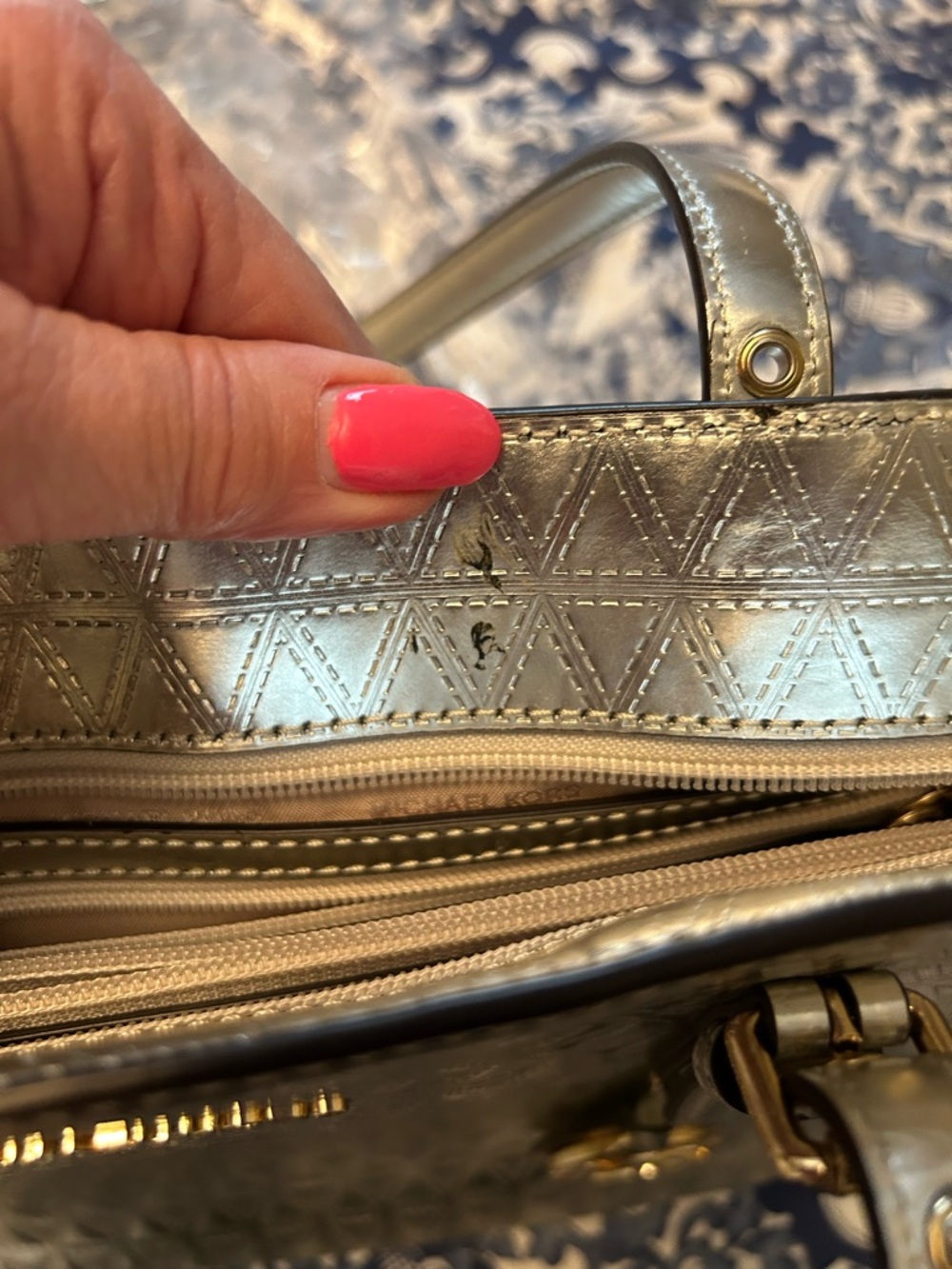 Michael Kors Metallic Silver Quilted Tote with MK Charm - Picture 15 of 15